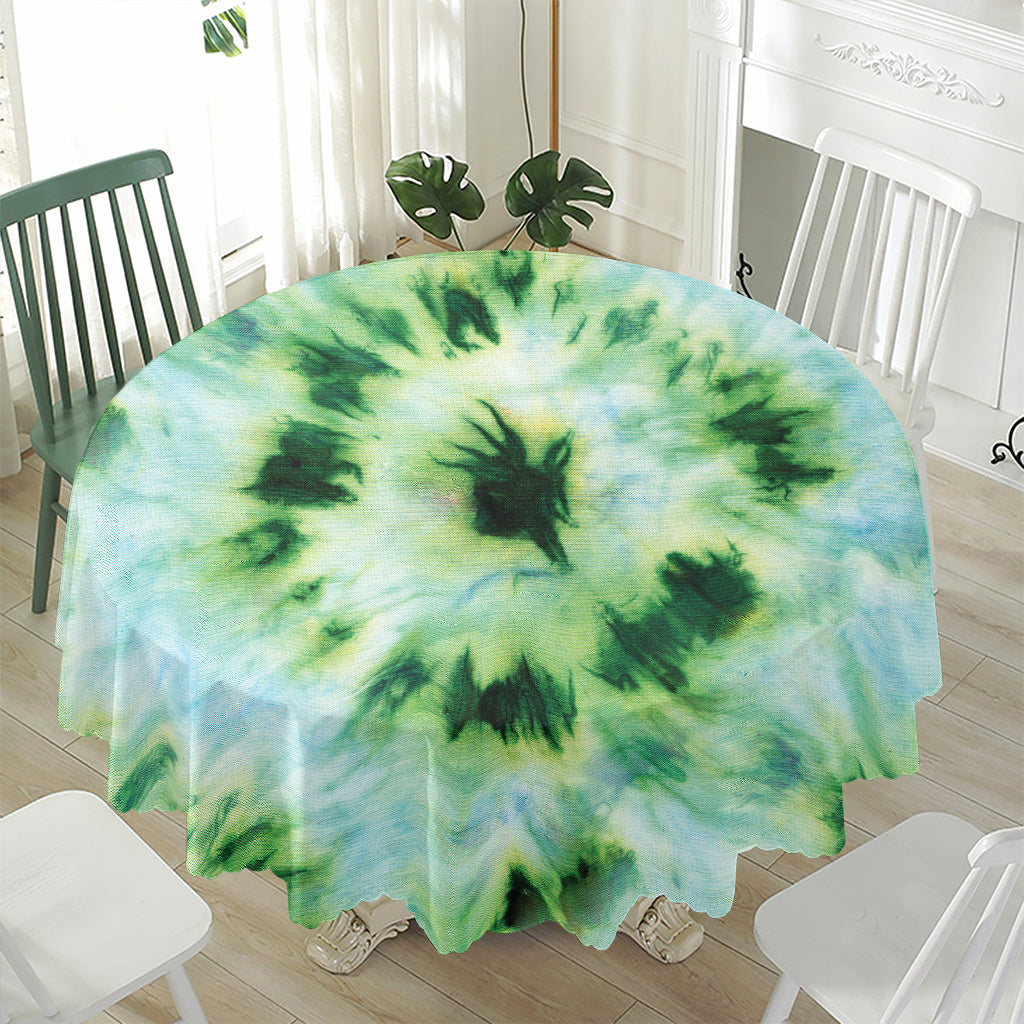 Green And Black Acid Wash Tie Dye Print Waterproof Round Tablecloth