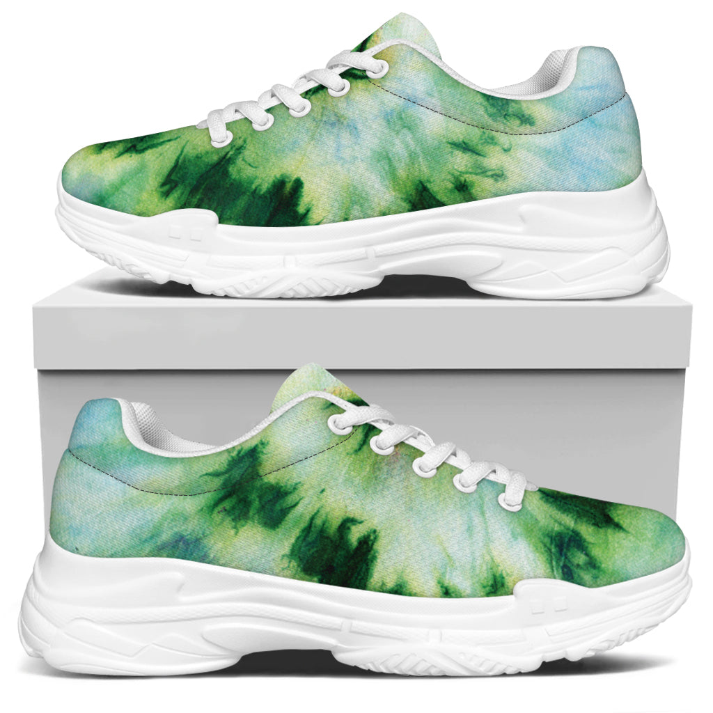 Green And Black Acid Wash Tie Dye Print White Chunky Shoes