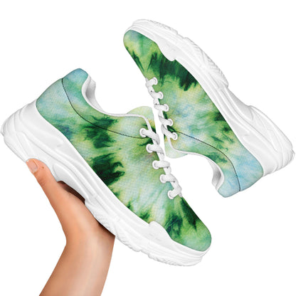 Green And Black Acid Wash Tie Dye Print White Chunky Shoes