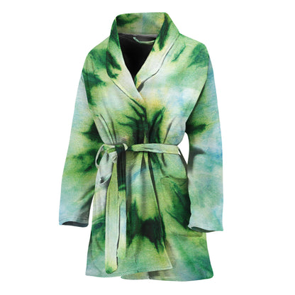 Green And Black Acid Wash Tie Dye Print Women's Bathrobe