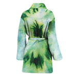 Green And Black Acid Wash Tie Dye Print Women's Bathrobe