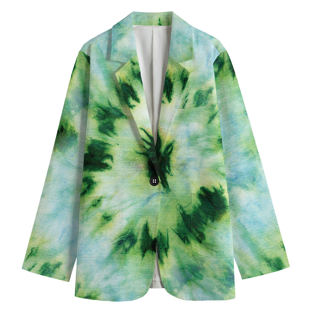 Green And Black Acid Wash Tie Dye Print Women's Blazer
