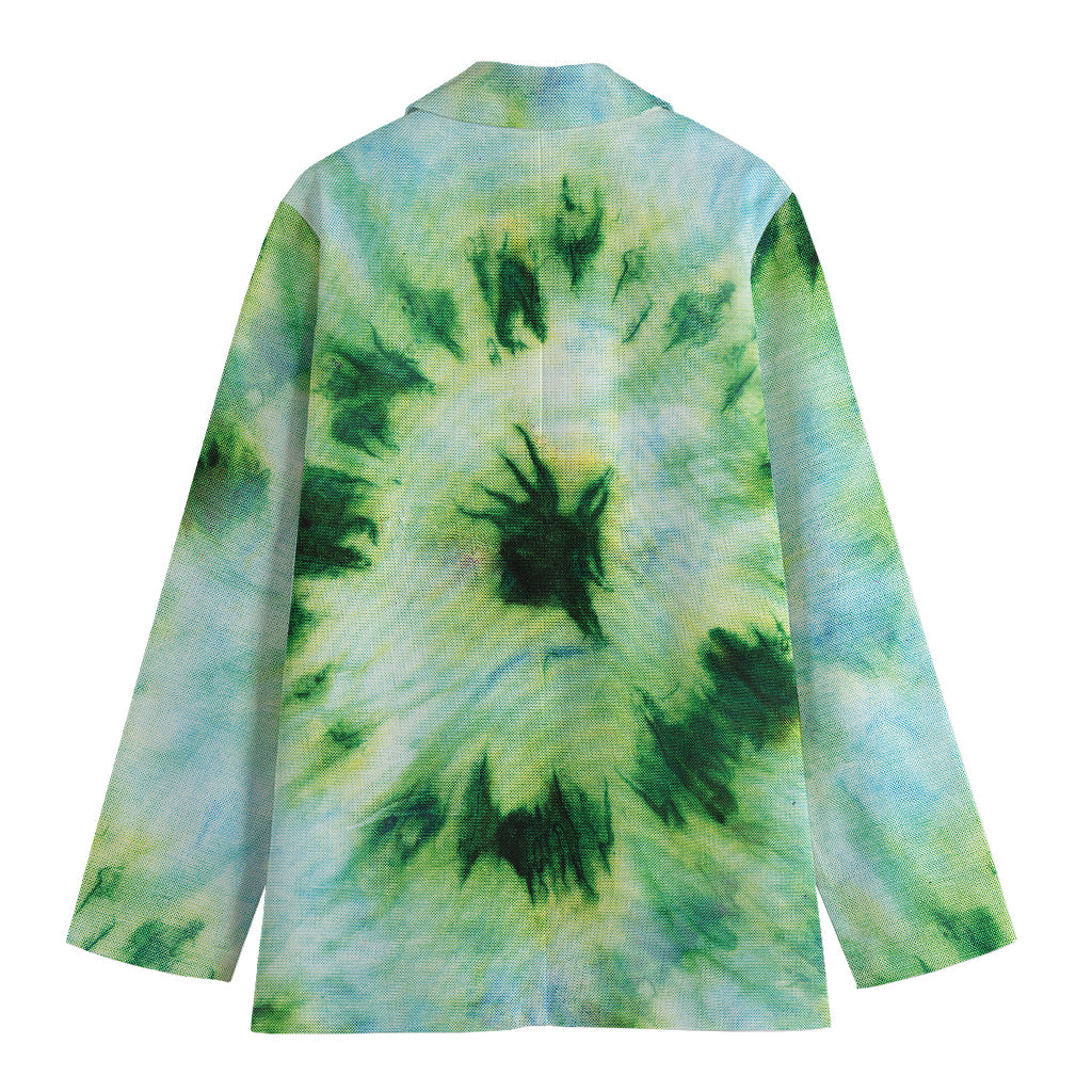 Green And Black Acid Wash Tie Dye Print Women's Cotton Blazer