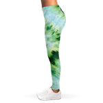 Green And Black Acid Wash Tie Dye Print Women's Leggings