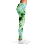Green And Black Acid Wash Tie Dye Print Women's Leggings