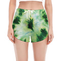 Green And Black Acid Wash Tie Dye Print Women's Split Running Shorts