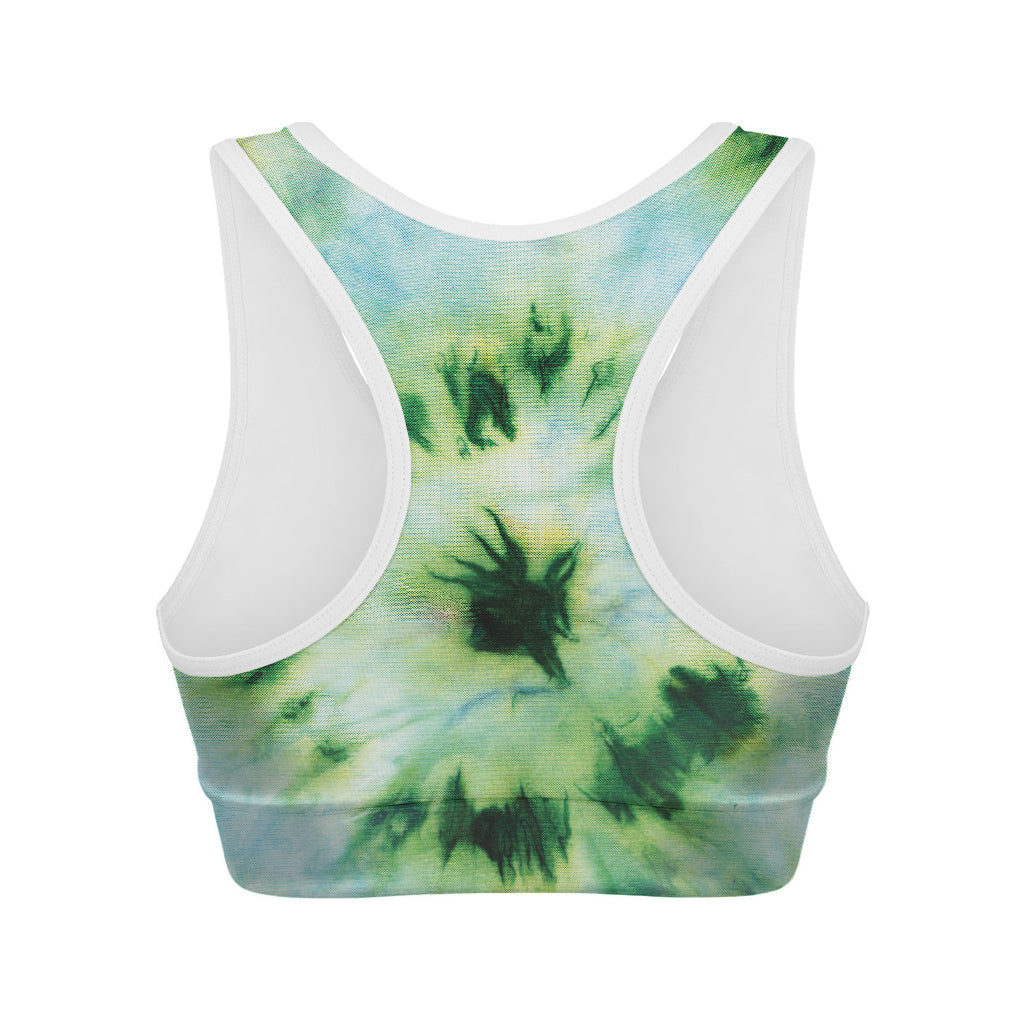 Green And Black Acid Wash Tie Dye Print Women's Sports Bra