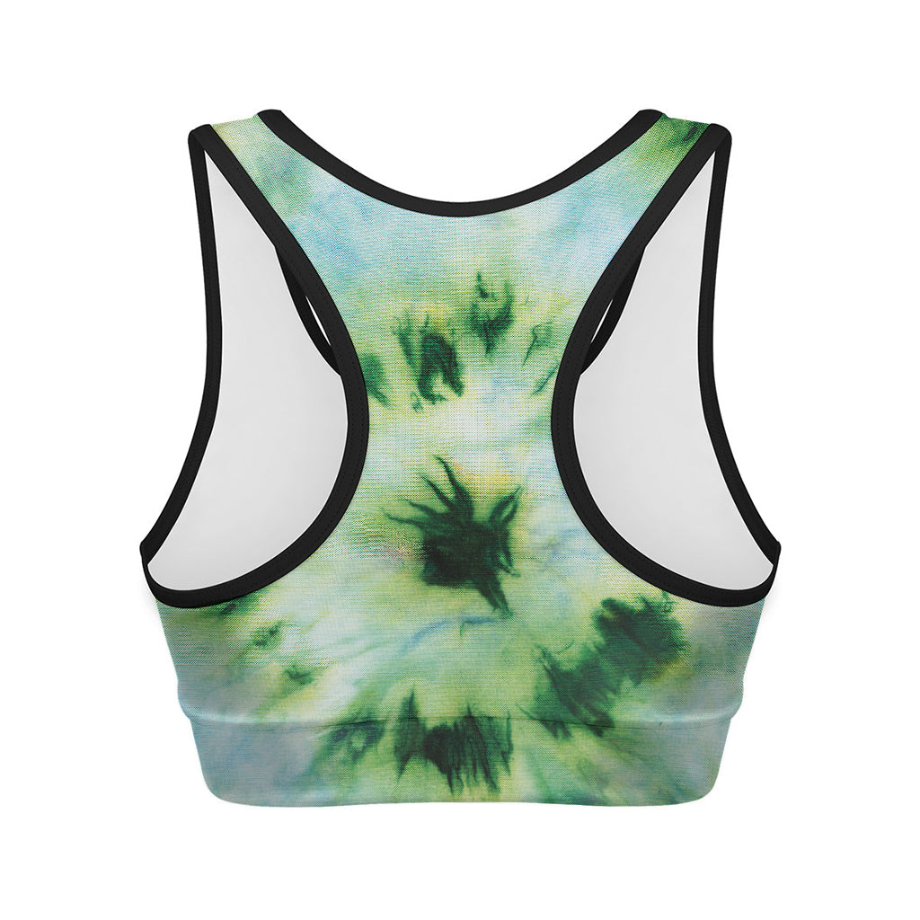 Green And Black Acid Wash Tie Dye Print Women's Sports Bra
