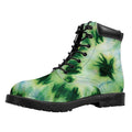 Green And Black Acid Wash Tie Dye Print Padded Collar Lace Up Boots