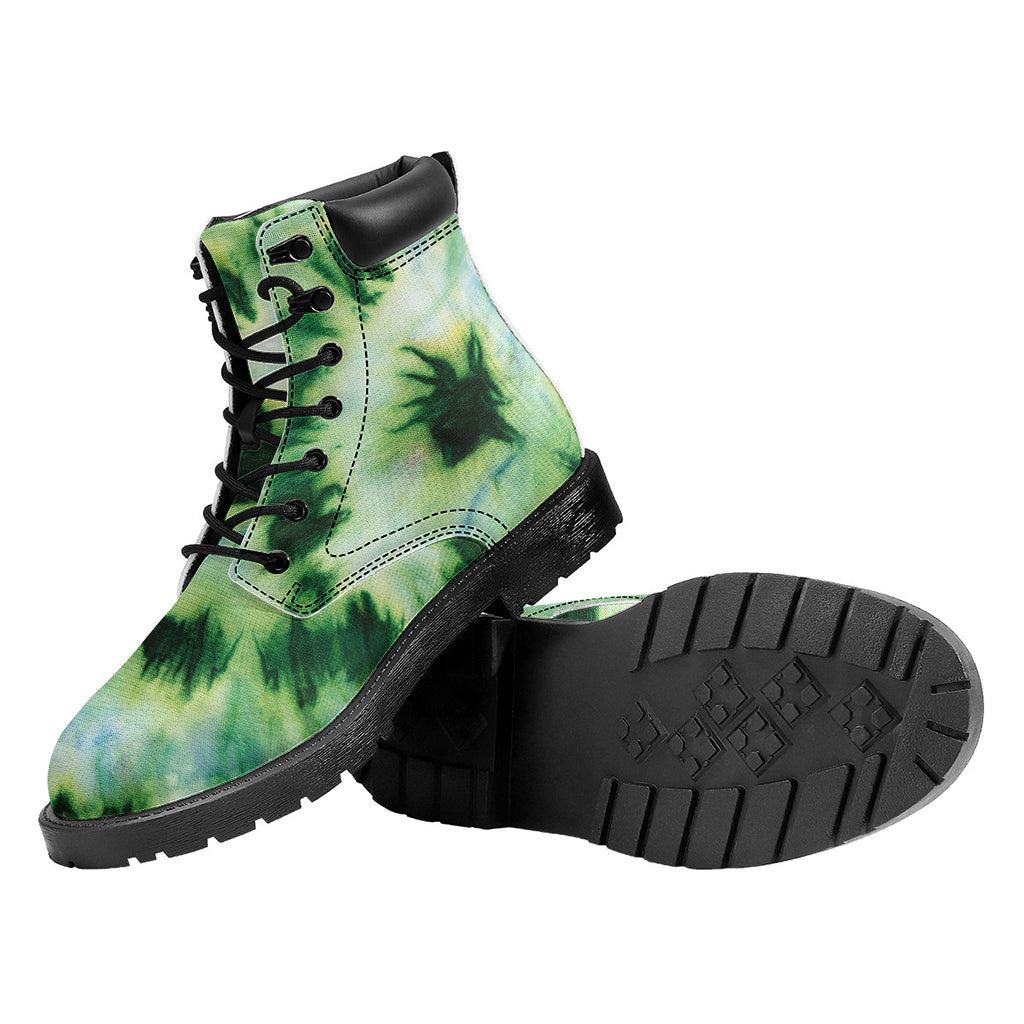 Green And Black Acid Wash Tie Dye Print Work Boots