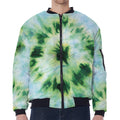 Green And Black Acid Wash Tie Dye Print Zip Sleeve Bomber Jacket