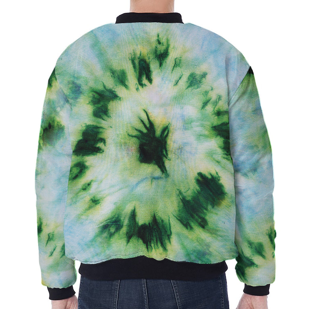 Green And Black Acid Wash Tie Dye Print Zip Sleeve Bomber Jacket
