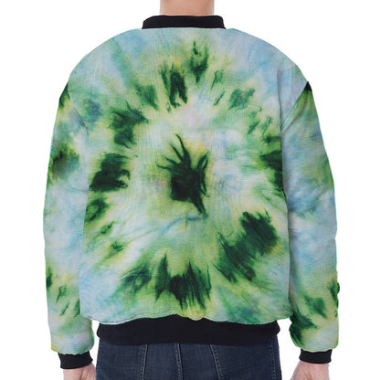Green And Black Acid Wash Tie Dye Print Zip Sleeve Bomber Jacket