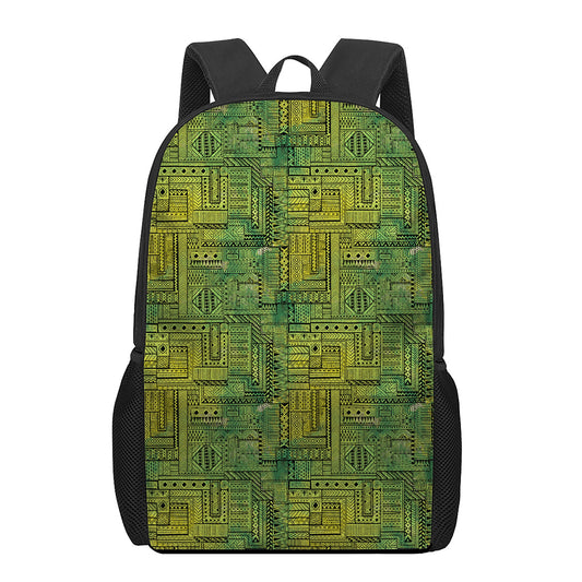Green And Black African Ethnic Print 17 Inch Backpack