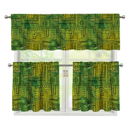 Green And Black African Ethnic Print 3 Piece Kitchen Curtains