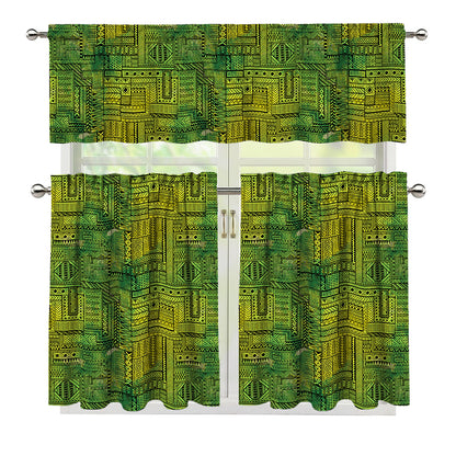 Green And Black African Ethnic Print 3 Piece Kitchen Curtains