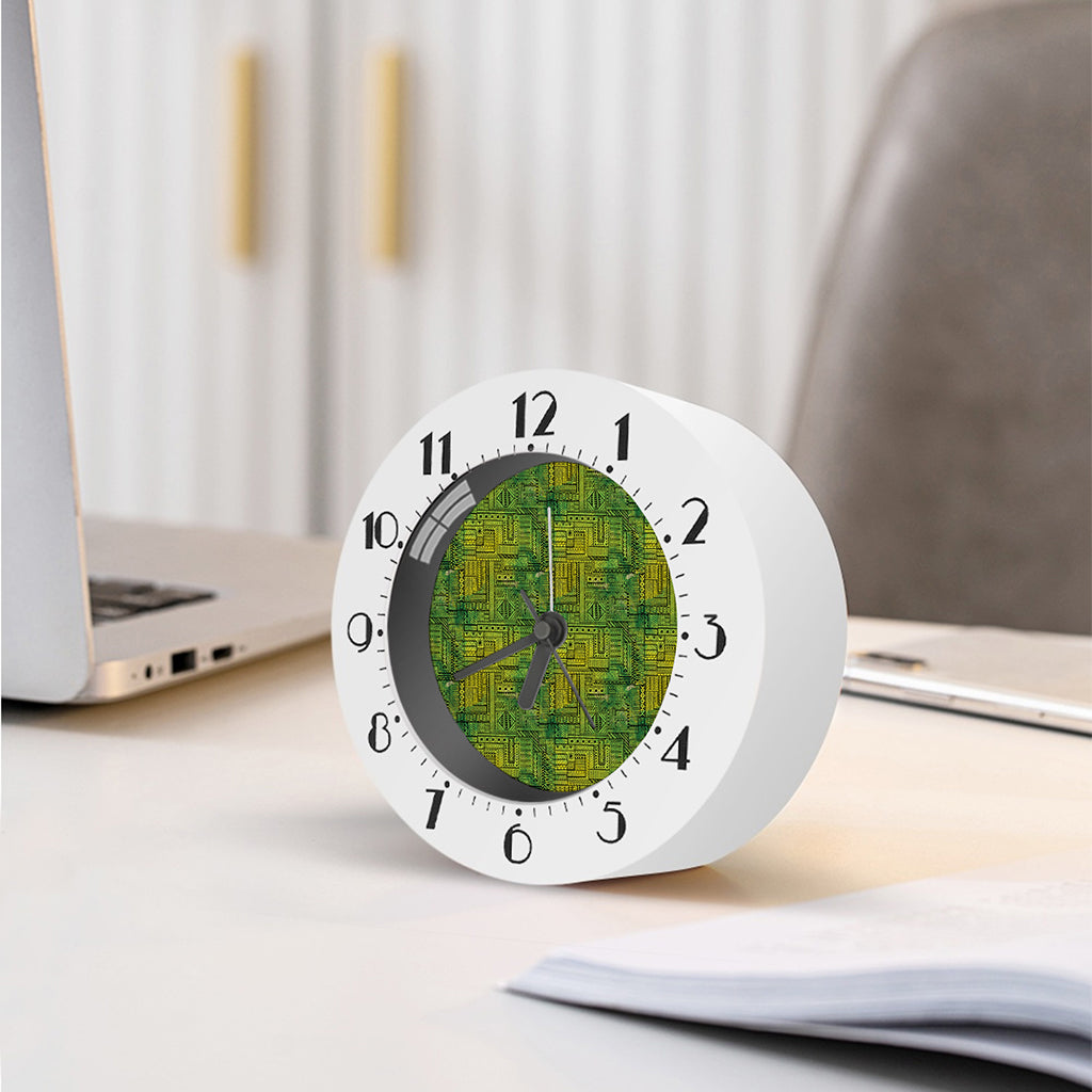 Green And Black African Ethnic Print Alarm Clock