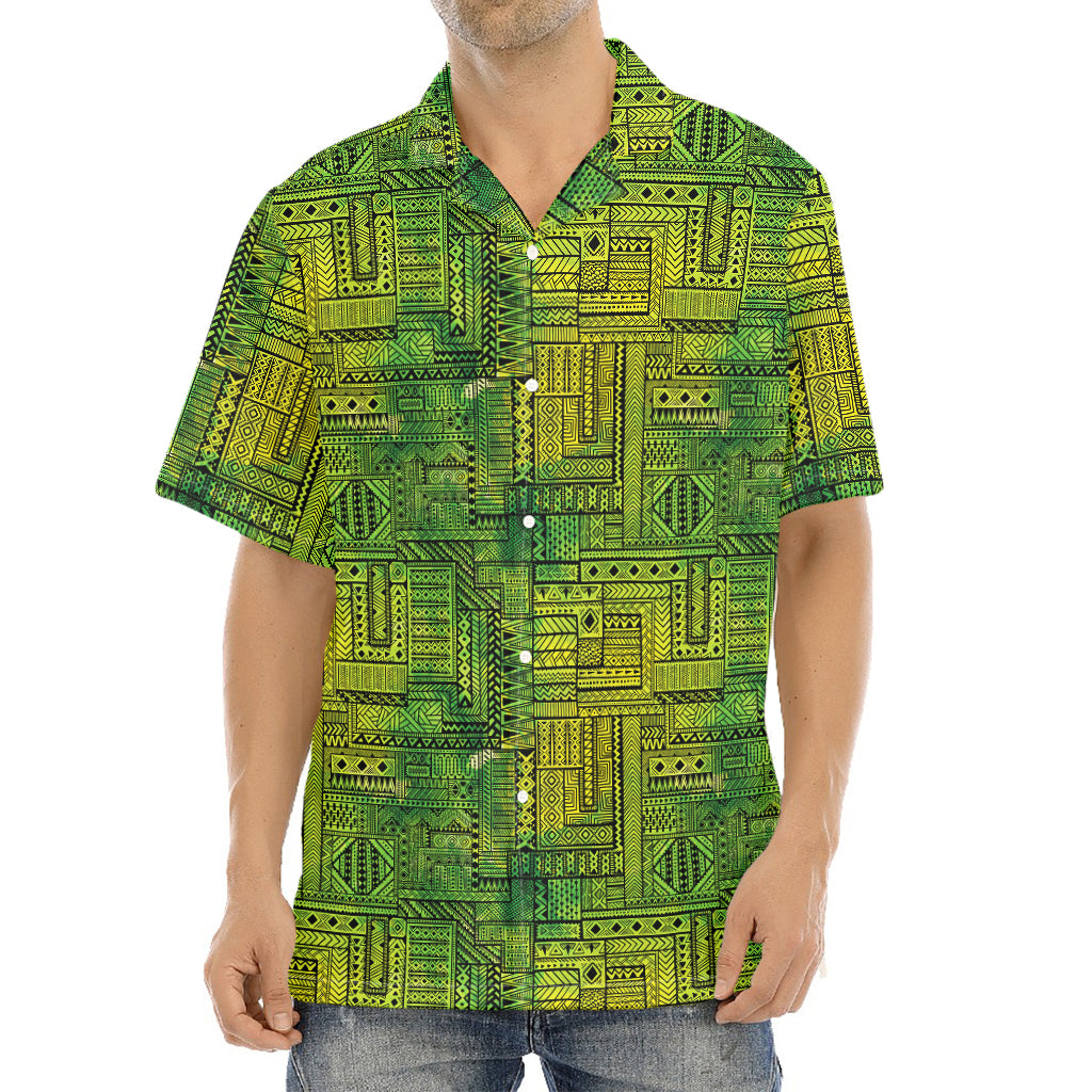 Green And Black African Ethnic Print Aloha Shirt