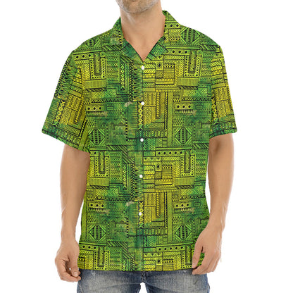 Green And Black African Ethnic Print Aloha Shirt