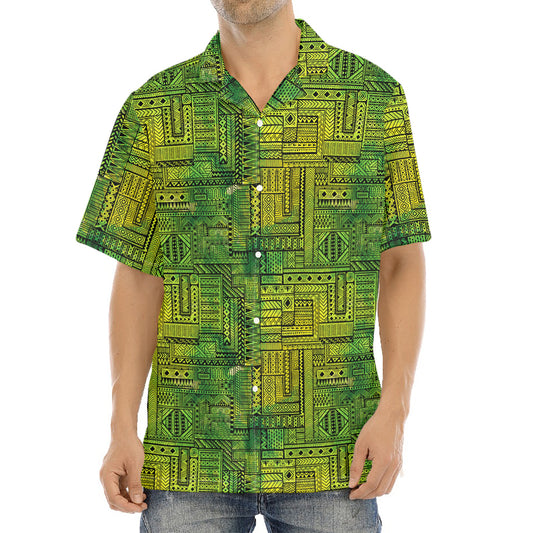 Green And Black African Ethnic Print Aloha Shirt