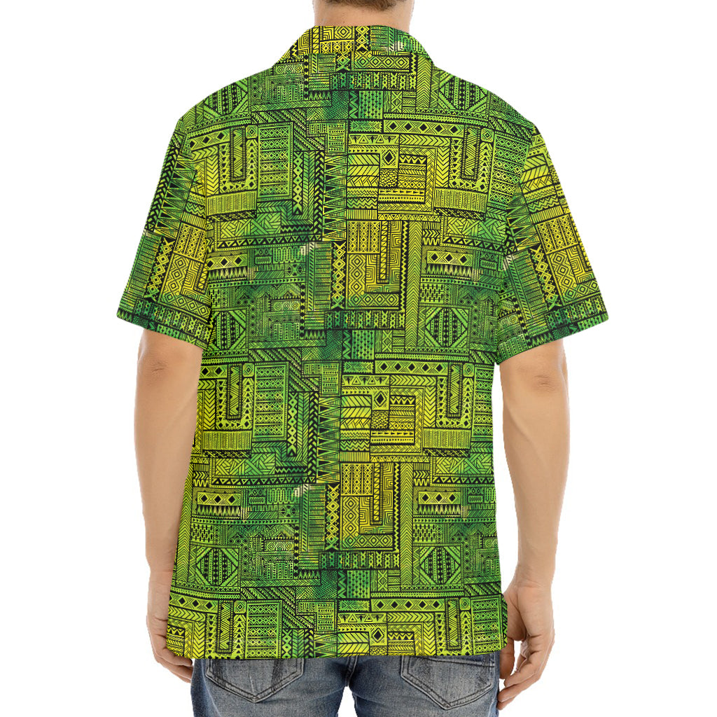 Green And Black African Ethnic Print Aloha Shirt