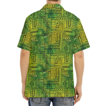 Green And Black African Ethnic Print Aloha Shirt