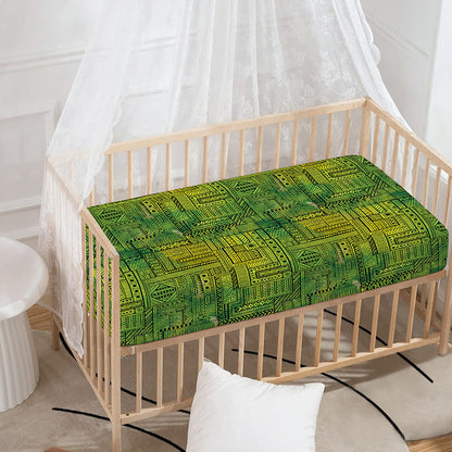 Green And Black African Ethnic Print Baby Crib Sheet