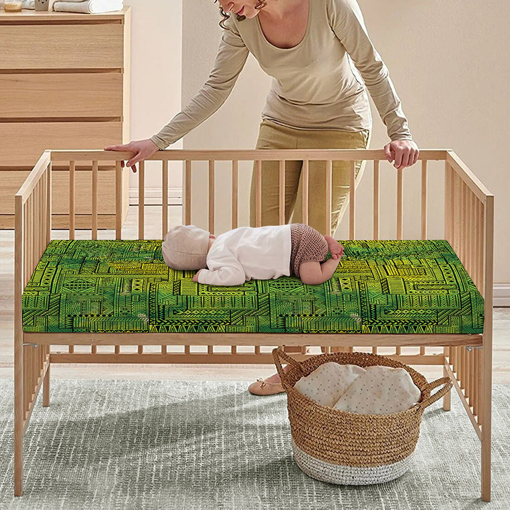 Green And Black African Ethnic Print Baby Crib Sheet