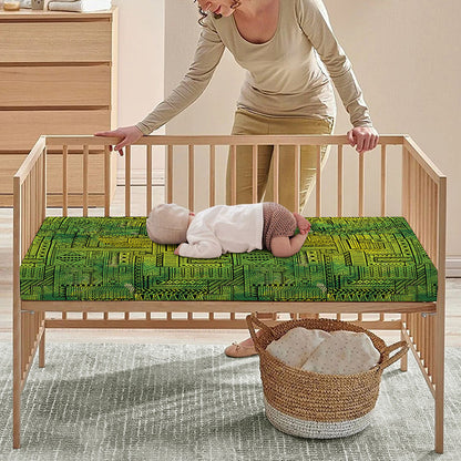Green And Black African Ethnic Print Baby Crib Sheet