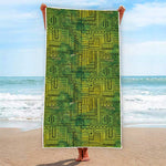 Green And Black African Ethnic Print Beach Towel