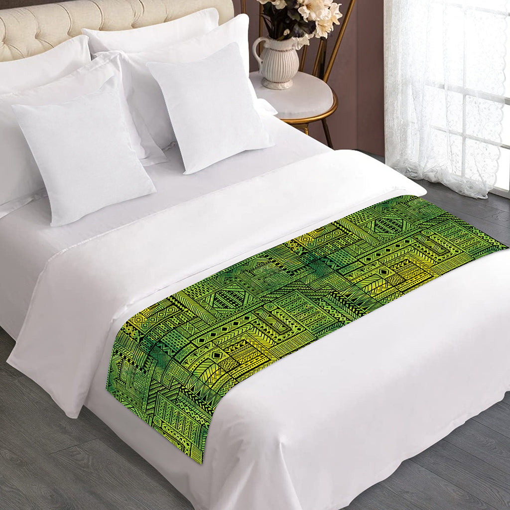 Green And Black African Ethnic Print Bed Runner