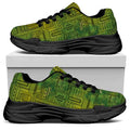 Green And Black African Ethnic Print Black Chunky Shoes