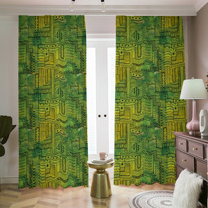 Green And Black African Ethnic Print Blackout Pencil Pleat Curtains