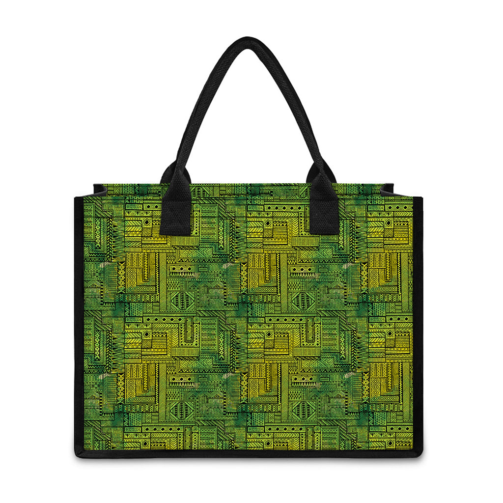 Green And Black African Ethnic Print Canvas Tote Bag