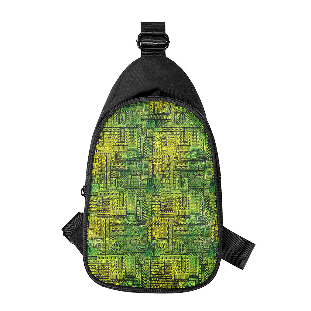 Green And Black African Ethnic Print Chest Bag
