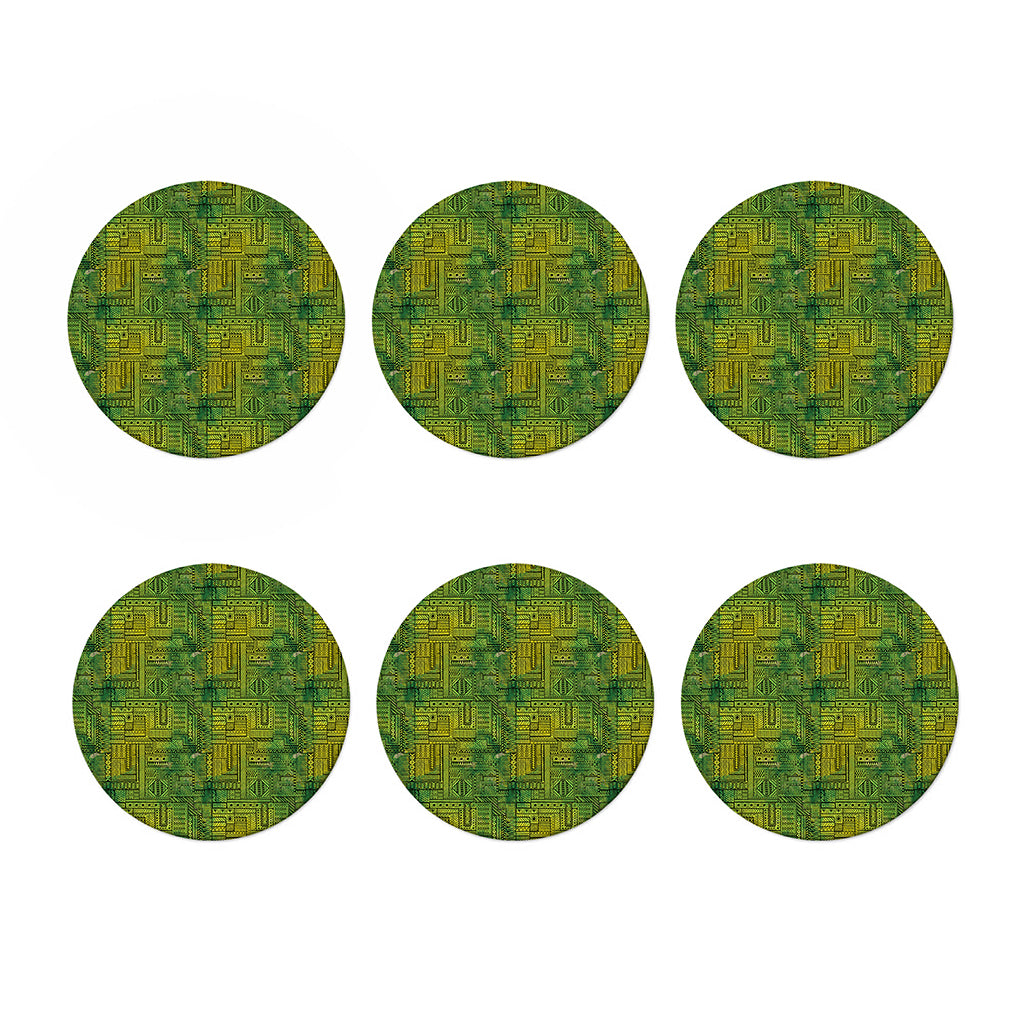 Green And Black African Ethnic Print Coaster Set
