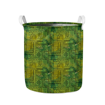 Green And Black African Ethnic Print Collapsible Laundry Basket