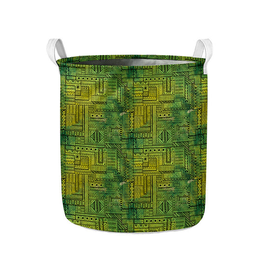 Green And Black African Ethnic Print Collapsible Laundry Basket