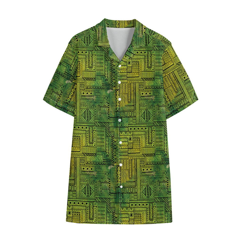 Green And Black African Ethnic Print Cotton Hawaiian Shirt