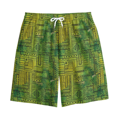 Green And Black African Ethnic Print Cotton Shorts