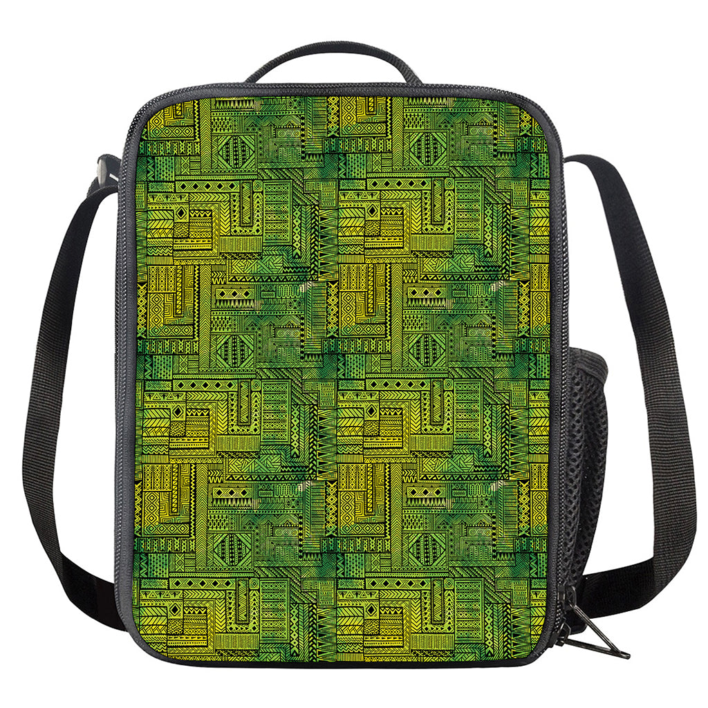 Green And Black African Ethnic Print Crossbody Lunch Bag