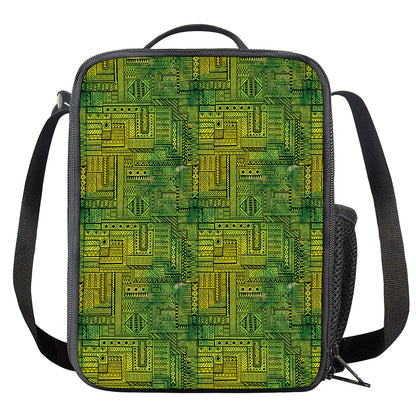 Green And Black African Ethnic Print Crossbody Lunch Bag