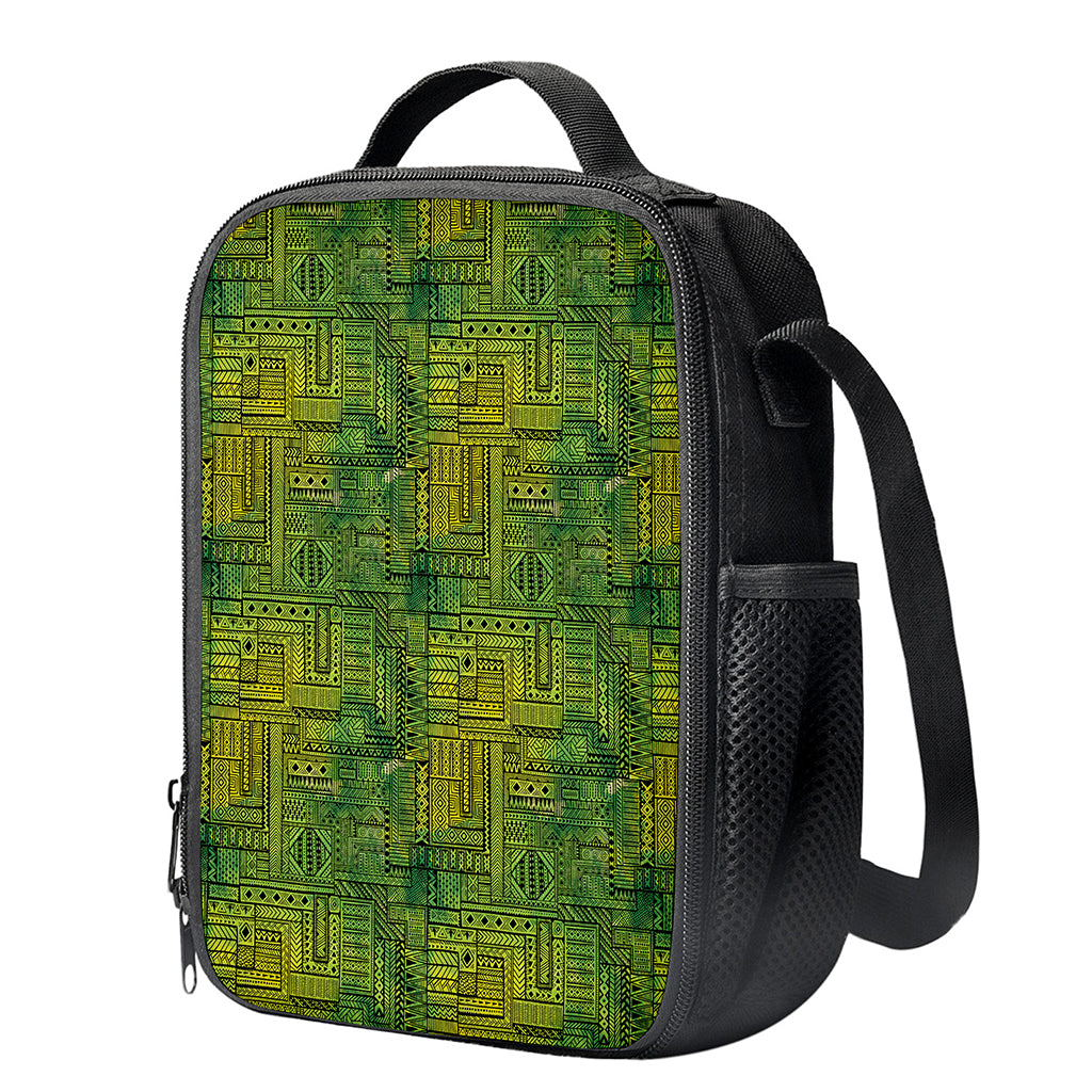 Green And Black African Ethnic Print Crossbody Lunch Bag