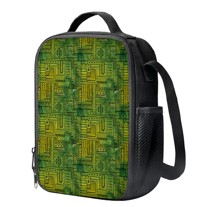 Green And Black African Ethnic Print Crossbody Lunch Bag