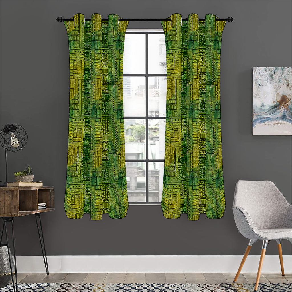 Green And Black African Ethnic Print Curtain