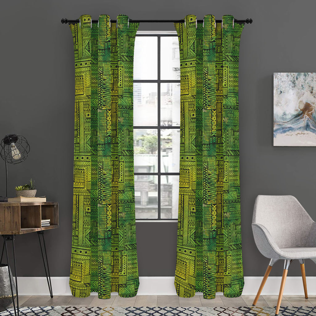 Green And Black African Ethnic Print Curtain