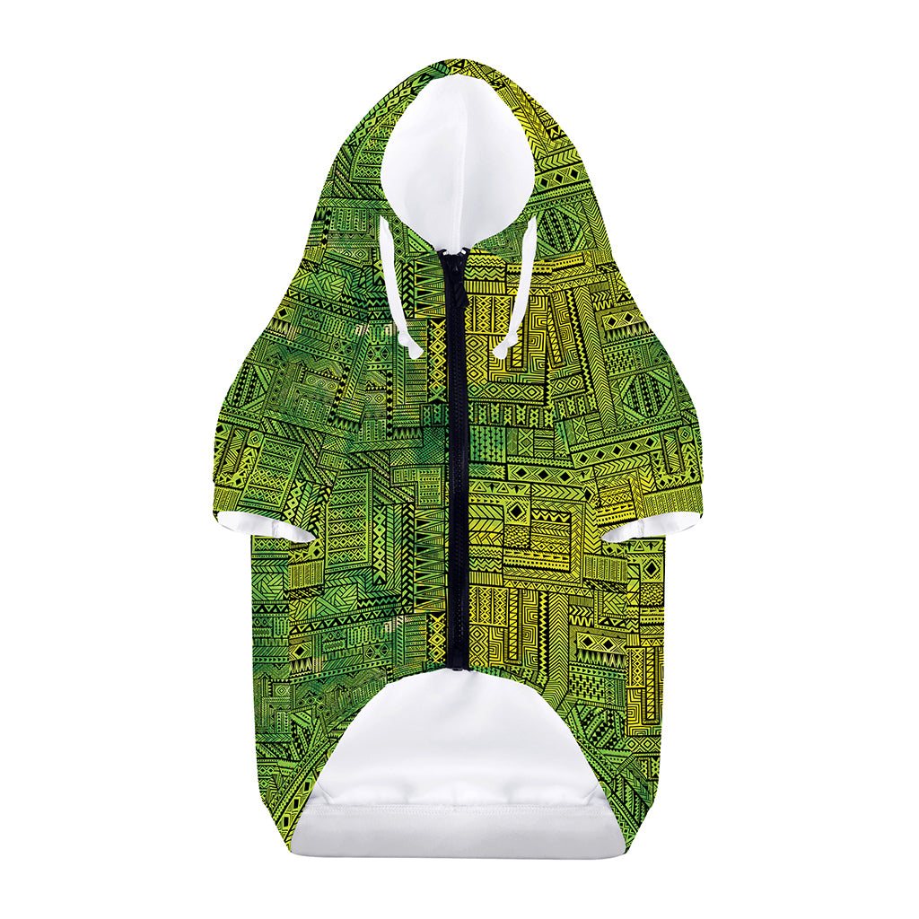 Green And Black African Ethnic Print Dog Zip Up Hoodie