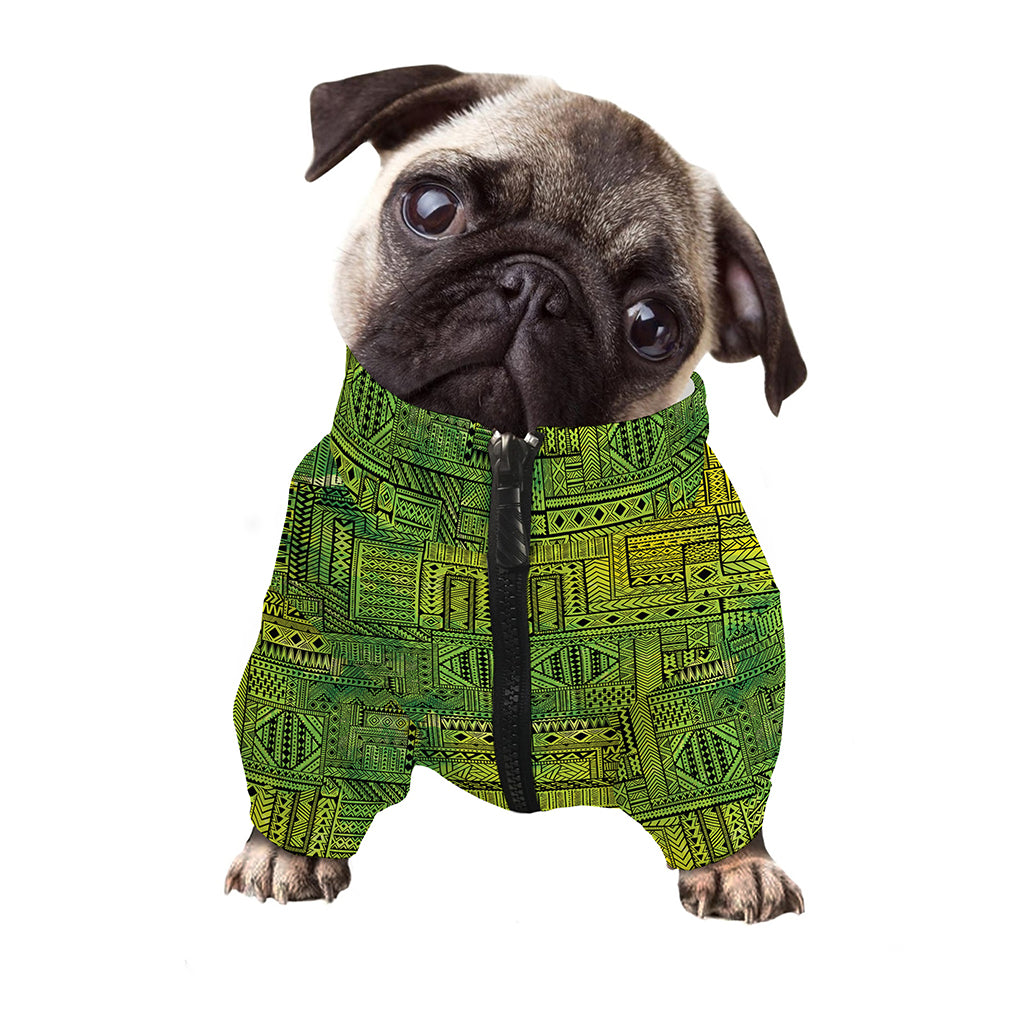 Green And Black African Ethnic Print Dog Zip Up Jacket
