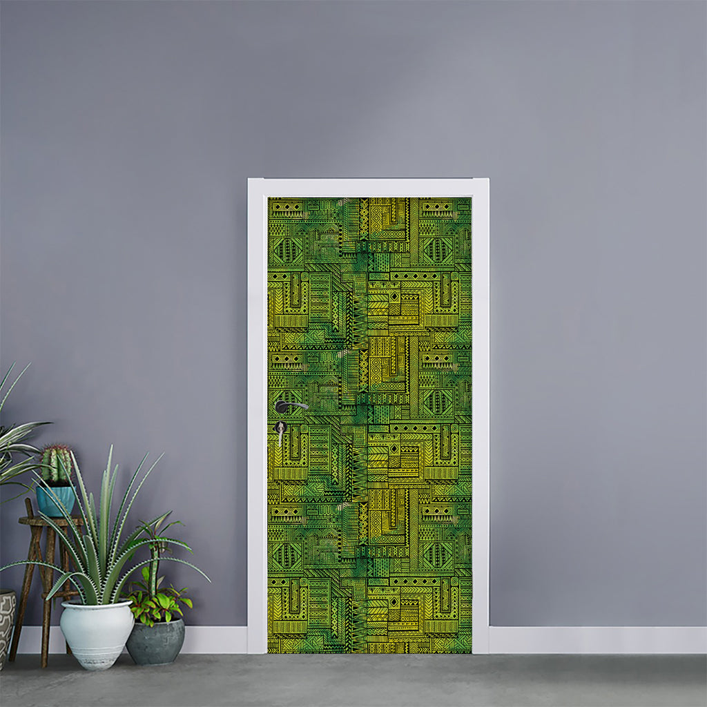 Green And Black African Ethnic Print Door Sticker