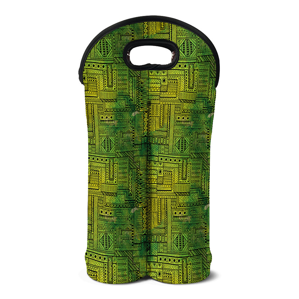 Green And Black African Ethnic Print Double Neoprene Wine Tote